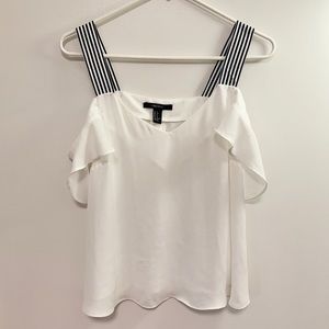 Korean Style Flowy Blouse White Blue. Size Small